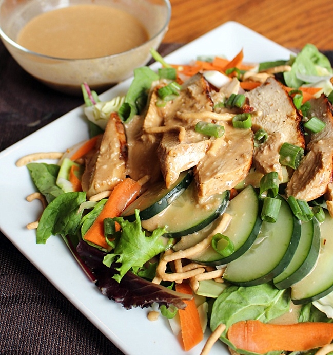 Asian Chicken Salad with Sesame Garlic Dressing. Small Town Girl Blog.